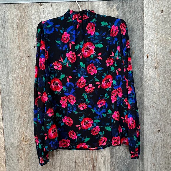J.Crew Women's Top Medium Black with Floral Design - Picture 3 of 10